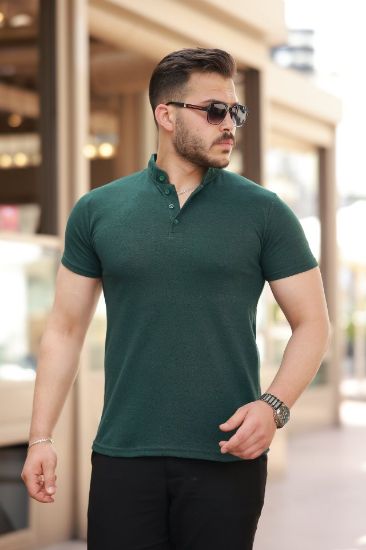 Erkek Hakim Yaka Dokuma Pamuklu Kumaş Kısa Kollu T-shirt resmi